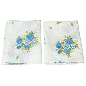 Set 2 Vintage Ely & Walker Pillowcases Blue Roses Floral Muslin Cotton Blend